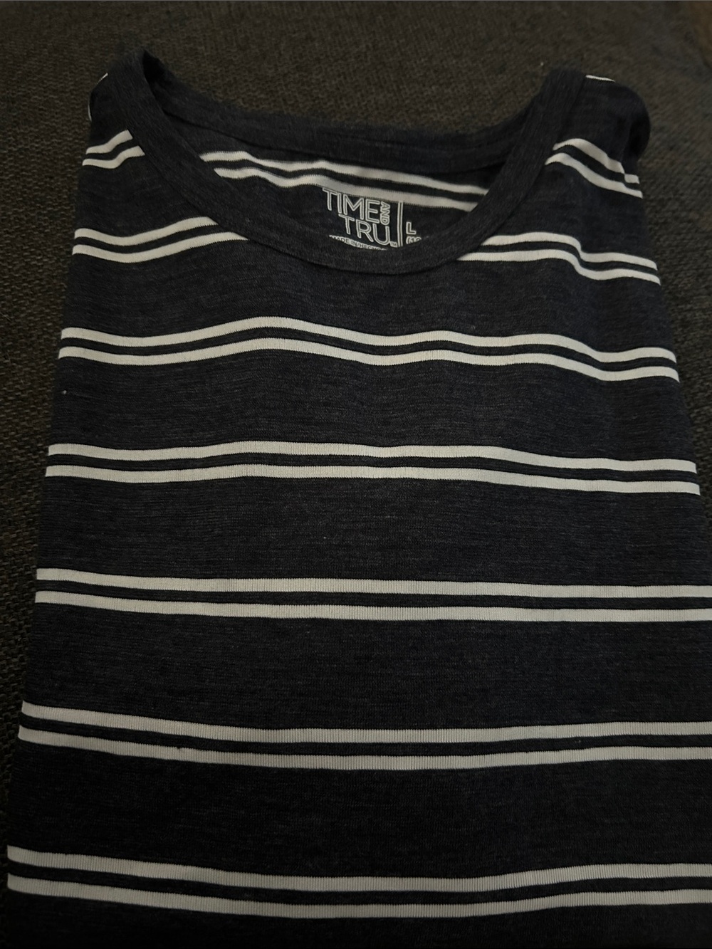 Time and Tru Navy and White Striped Crew Tee